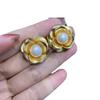 French Premium Small Fragrant Wind Camellia Stud Earrings Brass Gold-Plated Selected Freshwater Inlay