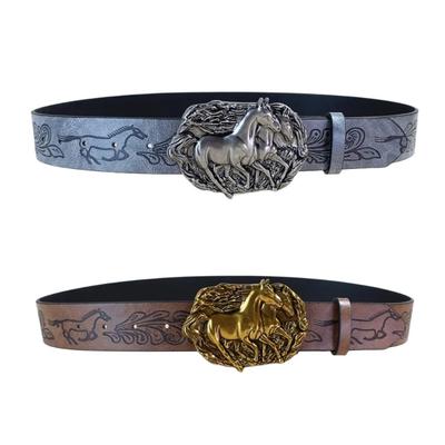 Waist Belt Punk Chain for Cowboy Cowgirl Carved Horse Buckle Retro Floral Buckle Waist Chain Belt