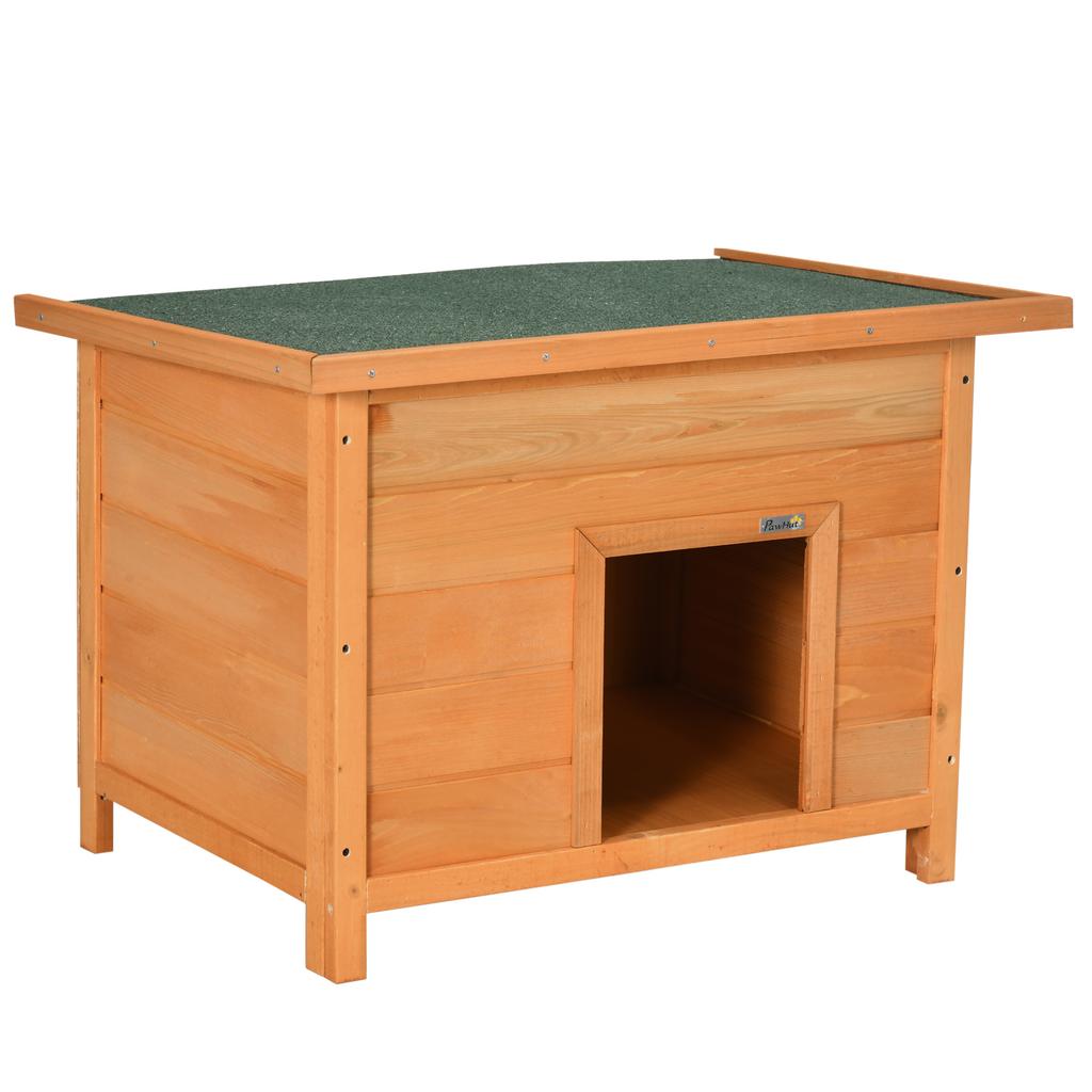 Hundehütte für den Außenbereich, Hundehütte aus Holz mit aufklappbarem Bitumendach, Wasserdichte Hundehöhle mit erhöhtem Boden für kleine Hunde, Gelb