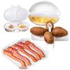 HHO-Egg Steamer For Microwave Cooking Set 4Pcs Oven Cookware With Bacon Baking Plate, Frying Box, Potatoes Rack For Kitchen