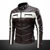 Men Jacket Color Block Slim Windproof Faux Leather Stand Collar Outerwear for Working