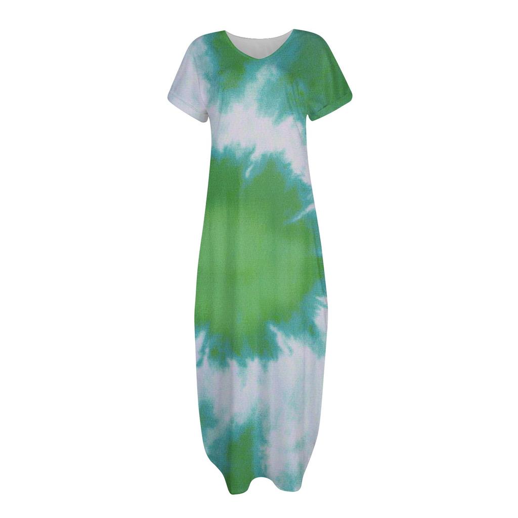 Abito Maxi da Spiaggia Estivo da Donna con Stampa Floreale Casual Ampio a Maniche Corte
