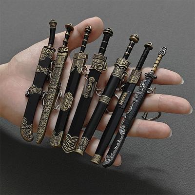 Novelty Mini Sword Shape Pendant Keychain Creative Weapon Model Toy Key Ring  Backpack Decoration Accessories Gifts