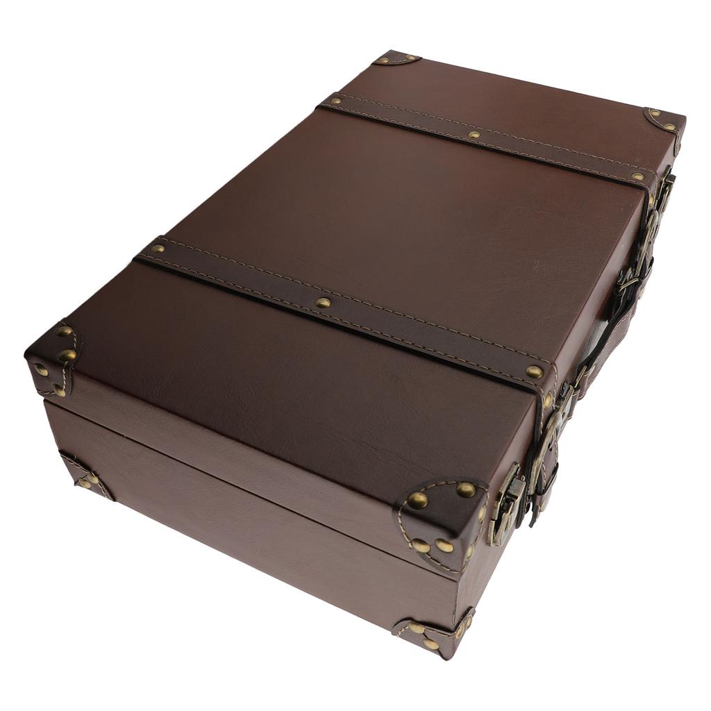 Vintage Leather Suitcase European Style Brown Carrying Storage Case with Lock for Home Decoration Photography Prop