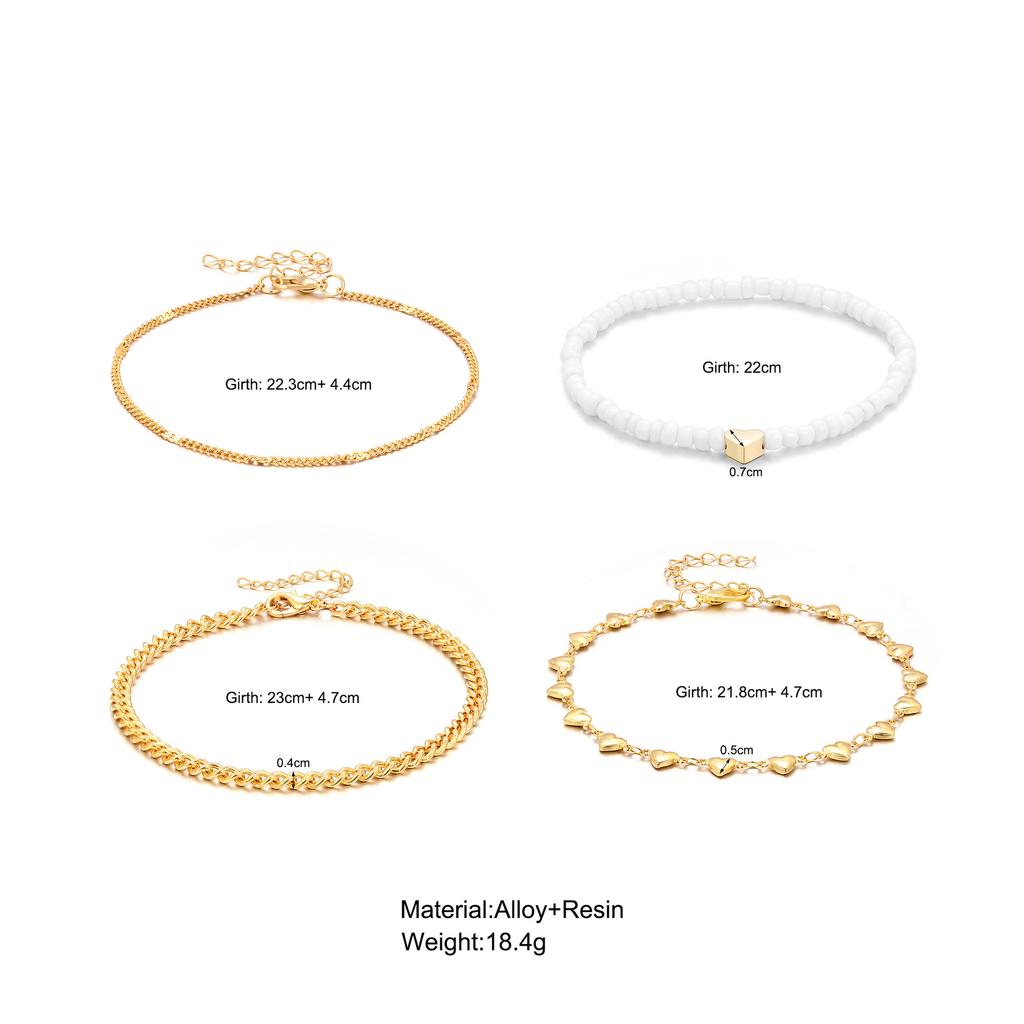 4 szt. Zestaw łańcuszków na kostkę dla kobiet wielowarstwowy metalowy łańcuszek w kształcie serca koralik Retro plaża łańcuszek na kostkę biżuteria prezenty