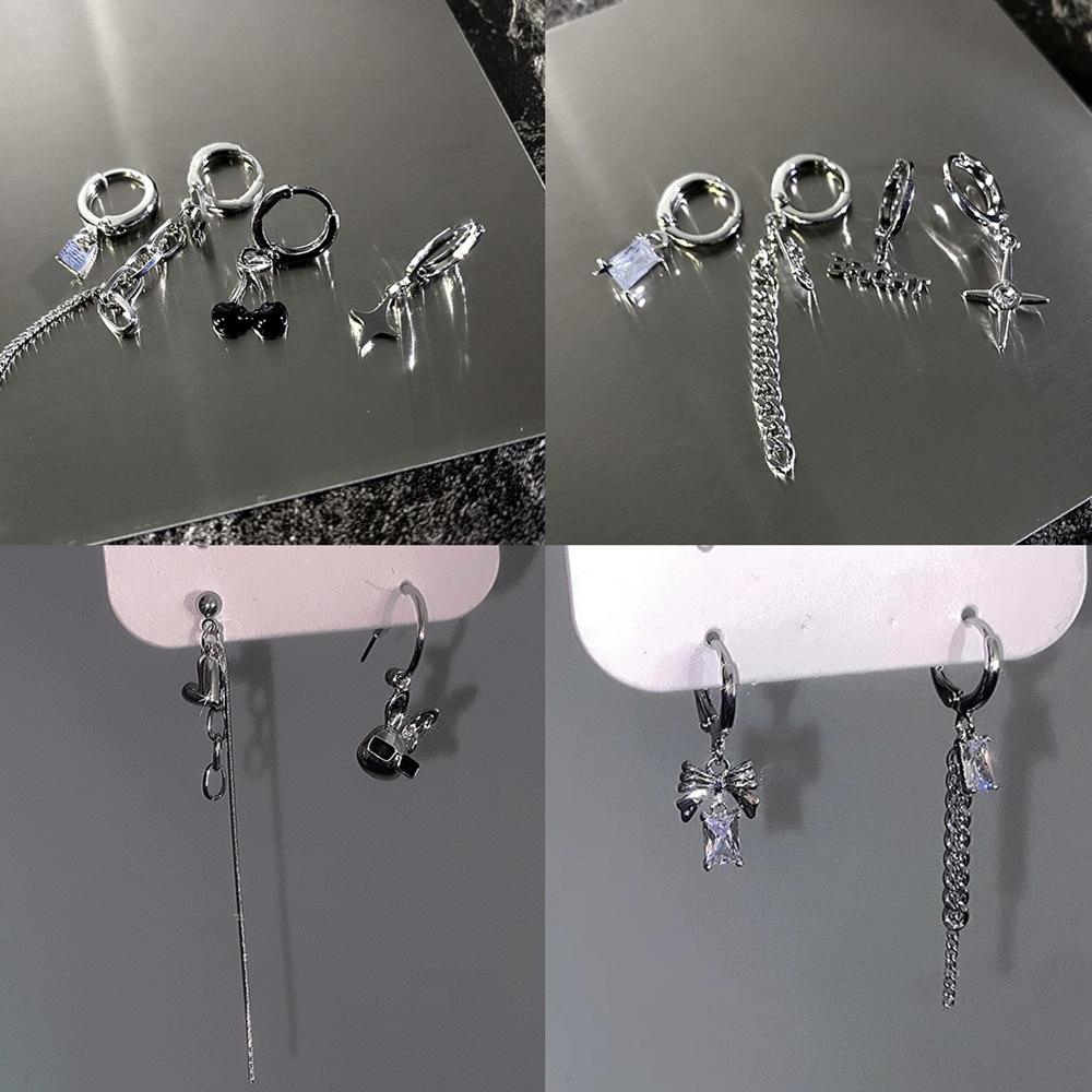 Delicate Elegant Cross Drop Earrings Sets Heart Cute Korean Zircon Tassel Chain Earring for Women Girls Party Jewelry Gifts