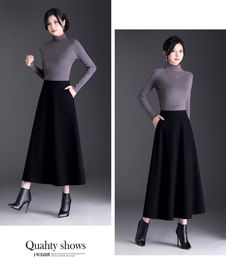 Trendy Women's Winter Woolen A-Line Half-Skirt: Mid-Length Flare Design