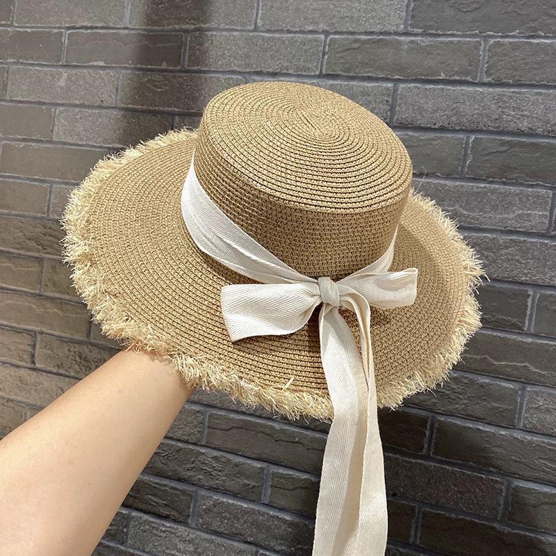 

Women Summer Lace Straw Hat Foldable Silk Bow Hollow Out Wide Brim Lightweight Sun Hat for Outdoor and Holidays one size