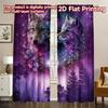 2D FLAT PRINTING 2pcs Curtains (Without Rod) Cosmic Wolves In Forest Modern Fashionable Curtains Yarn Curtains Valentine's Day