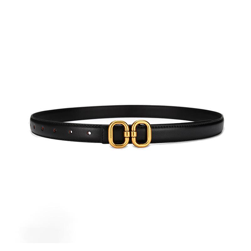 Women's Vintage Double D Buckle Two-Layer Cowhide Belt Versatile Jeans Dress Decorative Belt