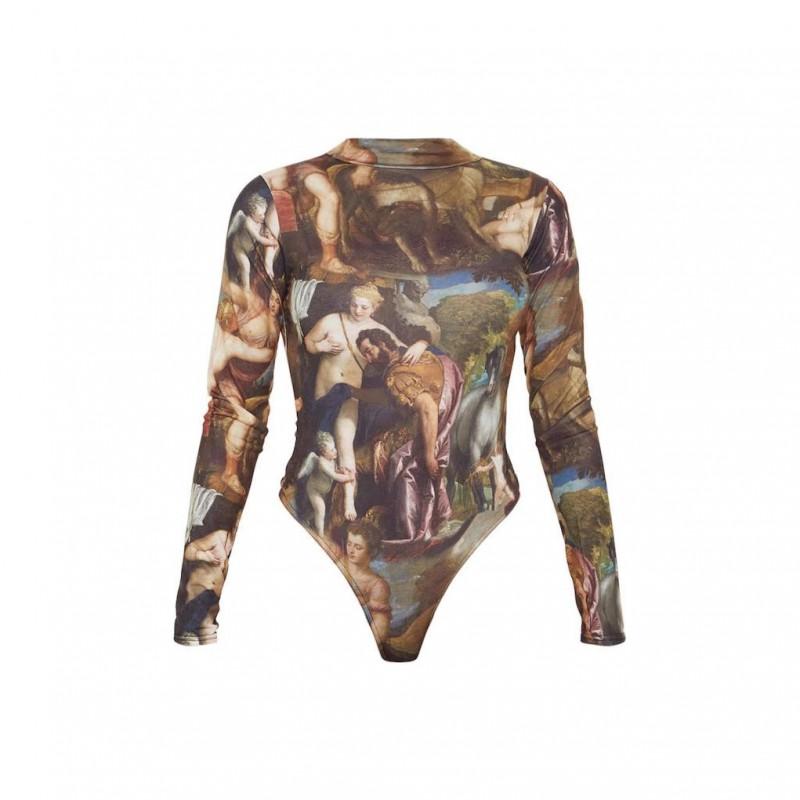 Womens Fashion Zebra Print Jumpsuit Long Sleeve High Stretch Milk Silk Bodysuit 2025