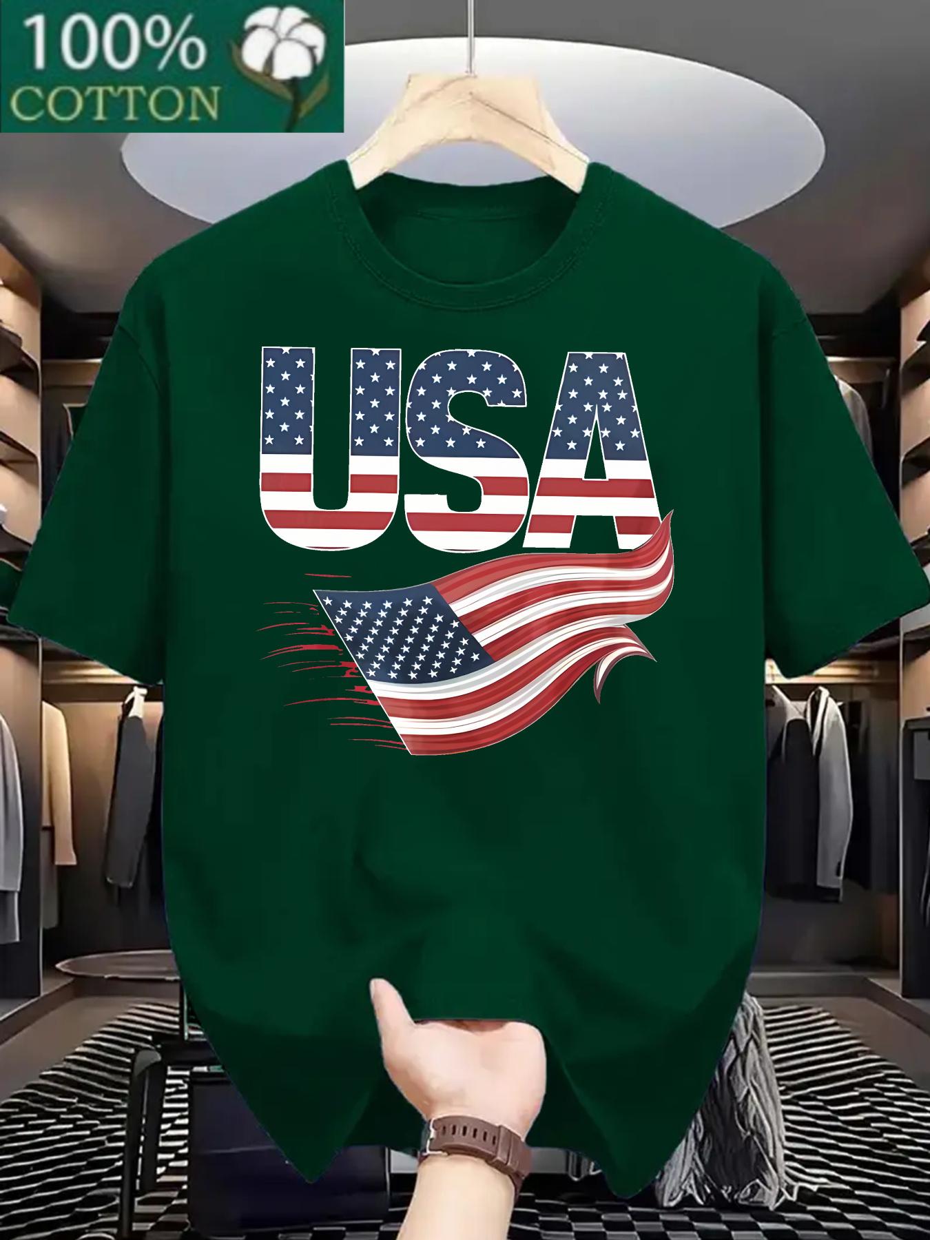 Mens Oversized USA Flag TShirt 100 Cotton Loose Fit Casual Shirt with Large American Flag USA Pattern Breathable M