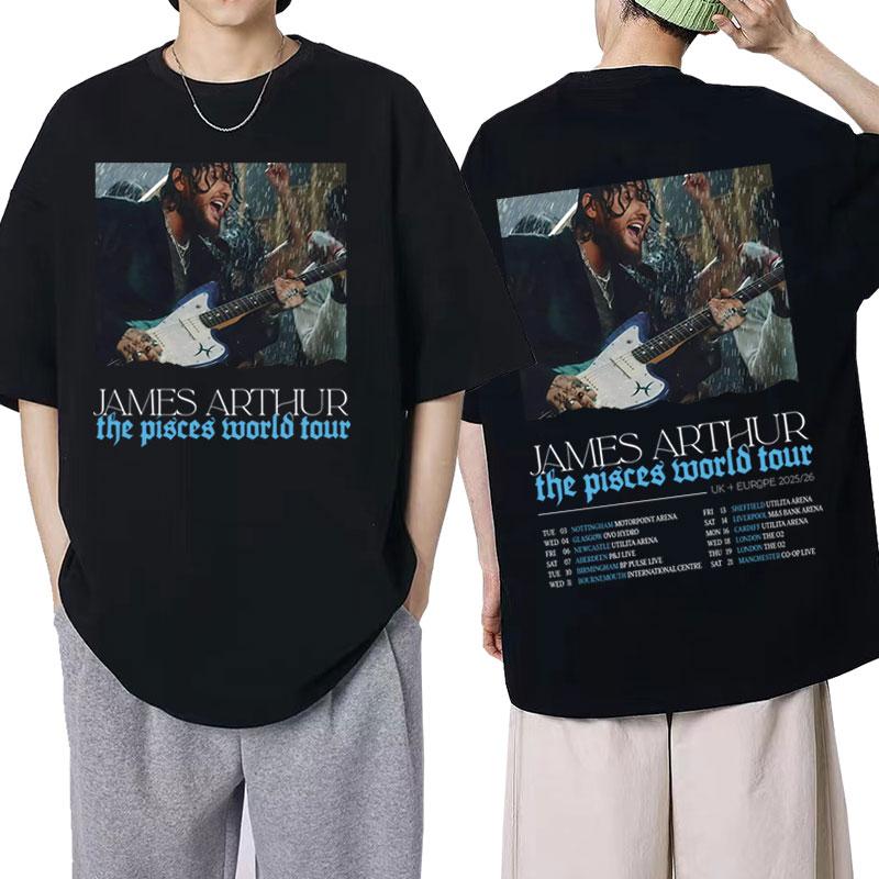 Summer James Arthur Pisces World Tour Pattern Tshirt 2026 Mens Hip Hop Retro Cotton Short Sleeve Loose Casual Tshirt M