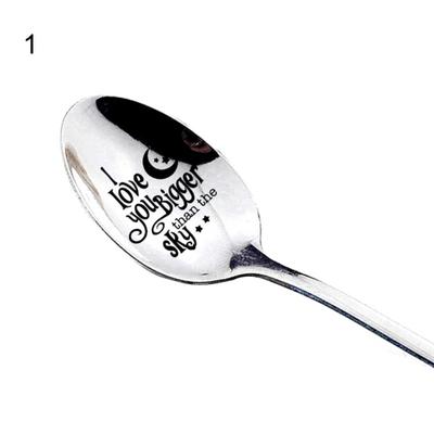 Long Handle Spoon Stainless Steel Household Tableware Letter Engraved Utensils