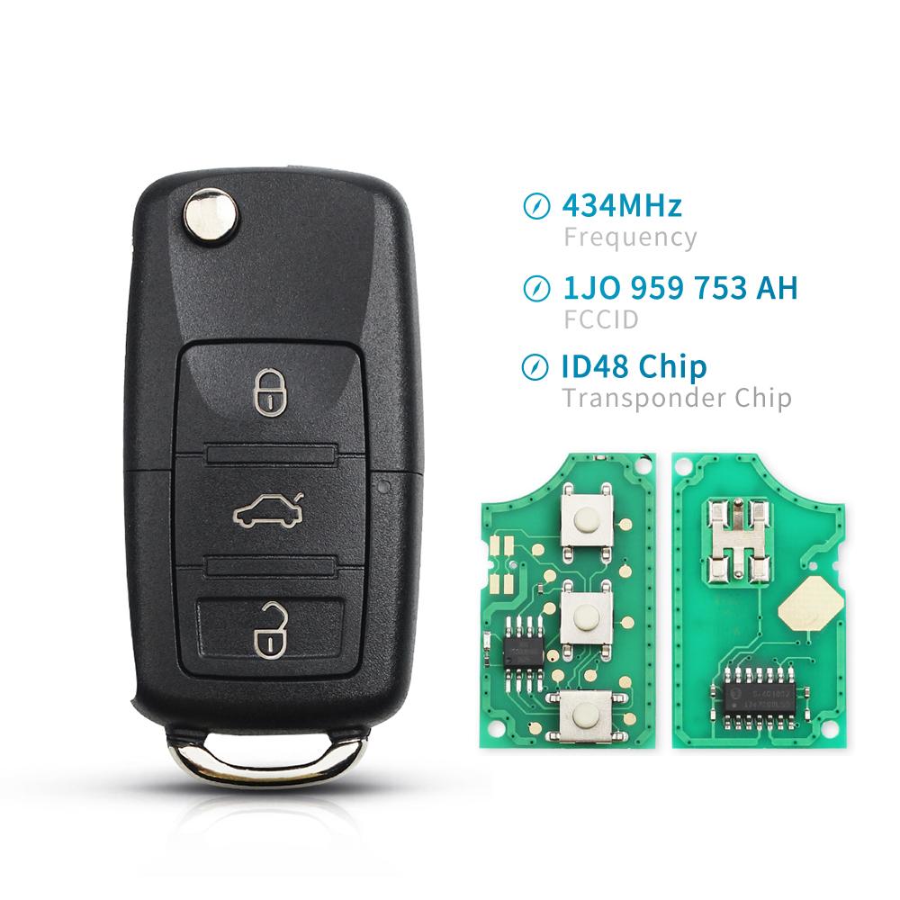 KEYYOU 3 Button Flip Remote Car Key Fob For VW PASSAT Polo Skoda Seat CADDY Golf Beetle JETTA 1J0959753 DA/AH 1K0959753G 434Mhz