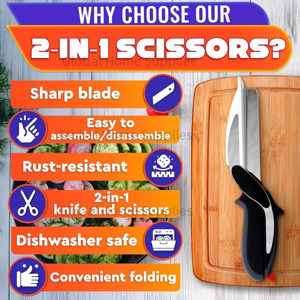 Food Scissors with Cutting Board and Vegetable Knife Food Cutters Chopper Scissor with Cutting Board Attached for Fruit Salad