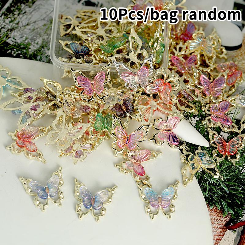 

10Pcs Glitter Nail Charms Butterflies 3D Alloy Colorful Gradient Butterfly Nail Art Decoration Nail Accessory Supplies золотий