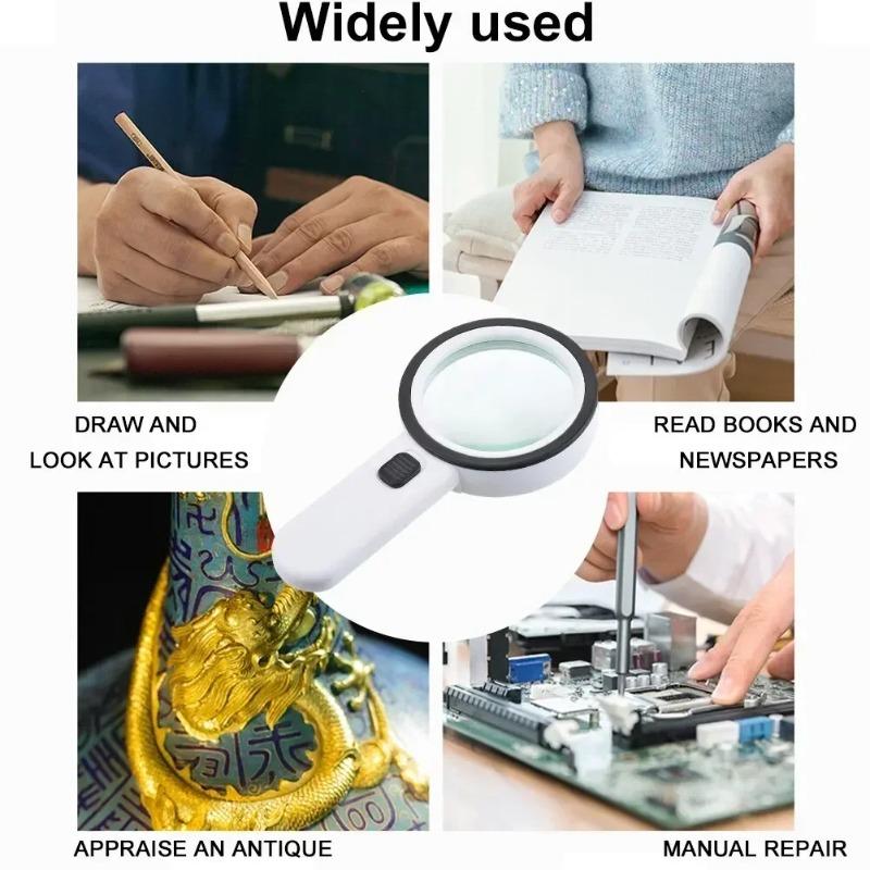 30x Handheld Magnifier 12 Led Illuminated Light With Uv Light Portable Magnifying Loupe For Reading Jewelry Watch Repair