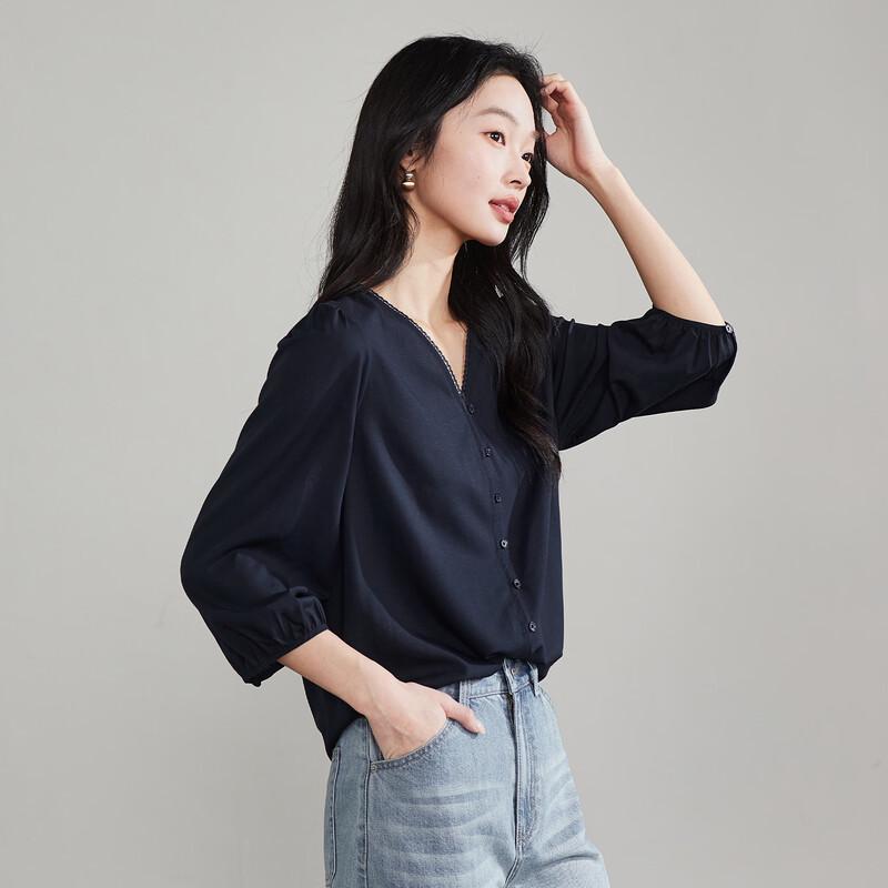 

SOFSIL Women s French Lace V-Neck Puff Sleeve Shirt XL