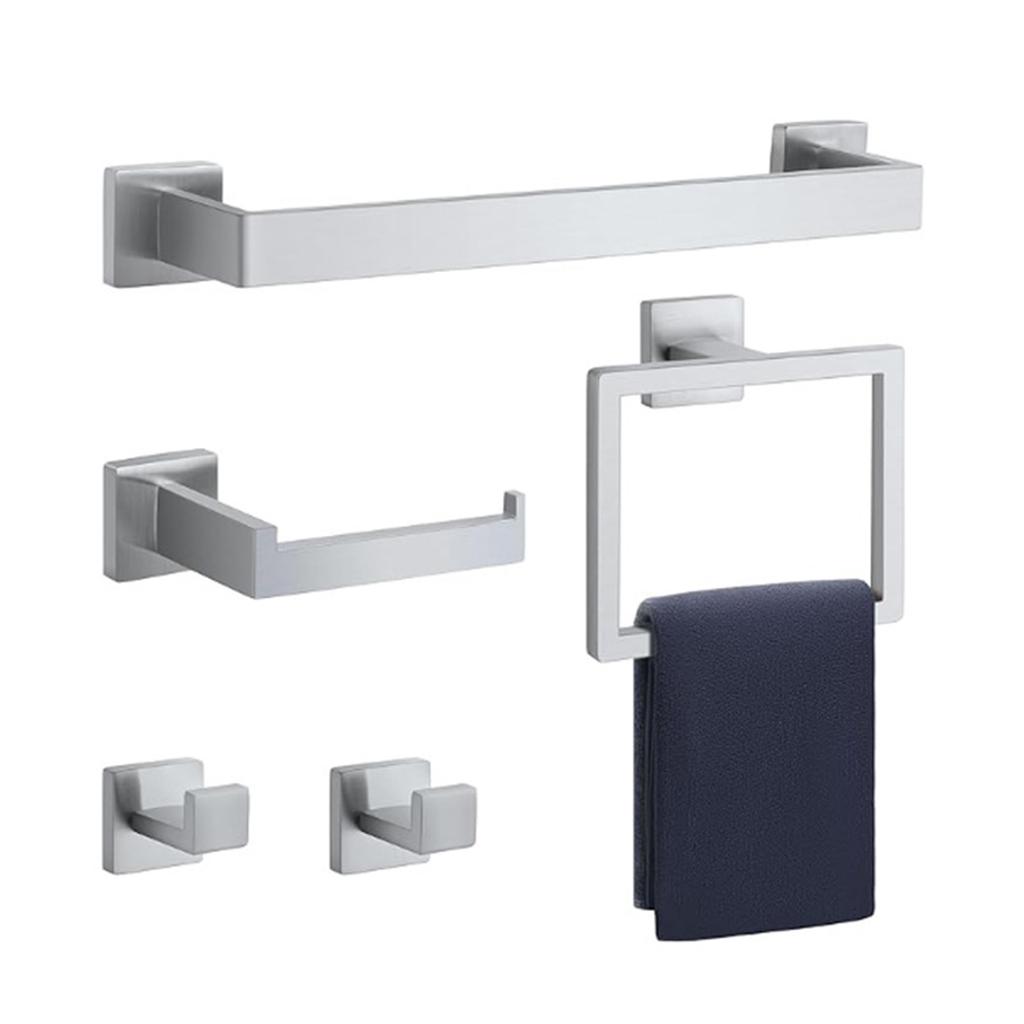 5pcs Stainless Steel Bathroom Hardware Set Robe Hook Towel Rail Bar Rack Shelf Hanger Tissue Toilet Roll Paper Holder Wall Decor