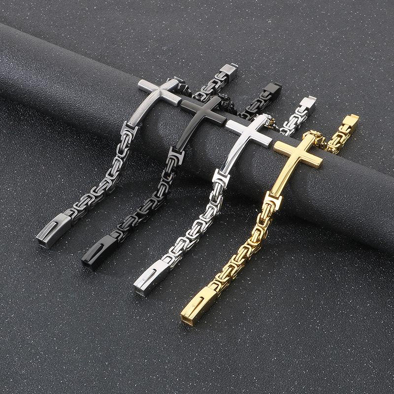 Rock Vintage Cross Bracelet, Personalized Cross Bend Byzantine Emperor Chain Titanium Steel Bracelet For Men