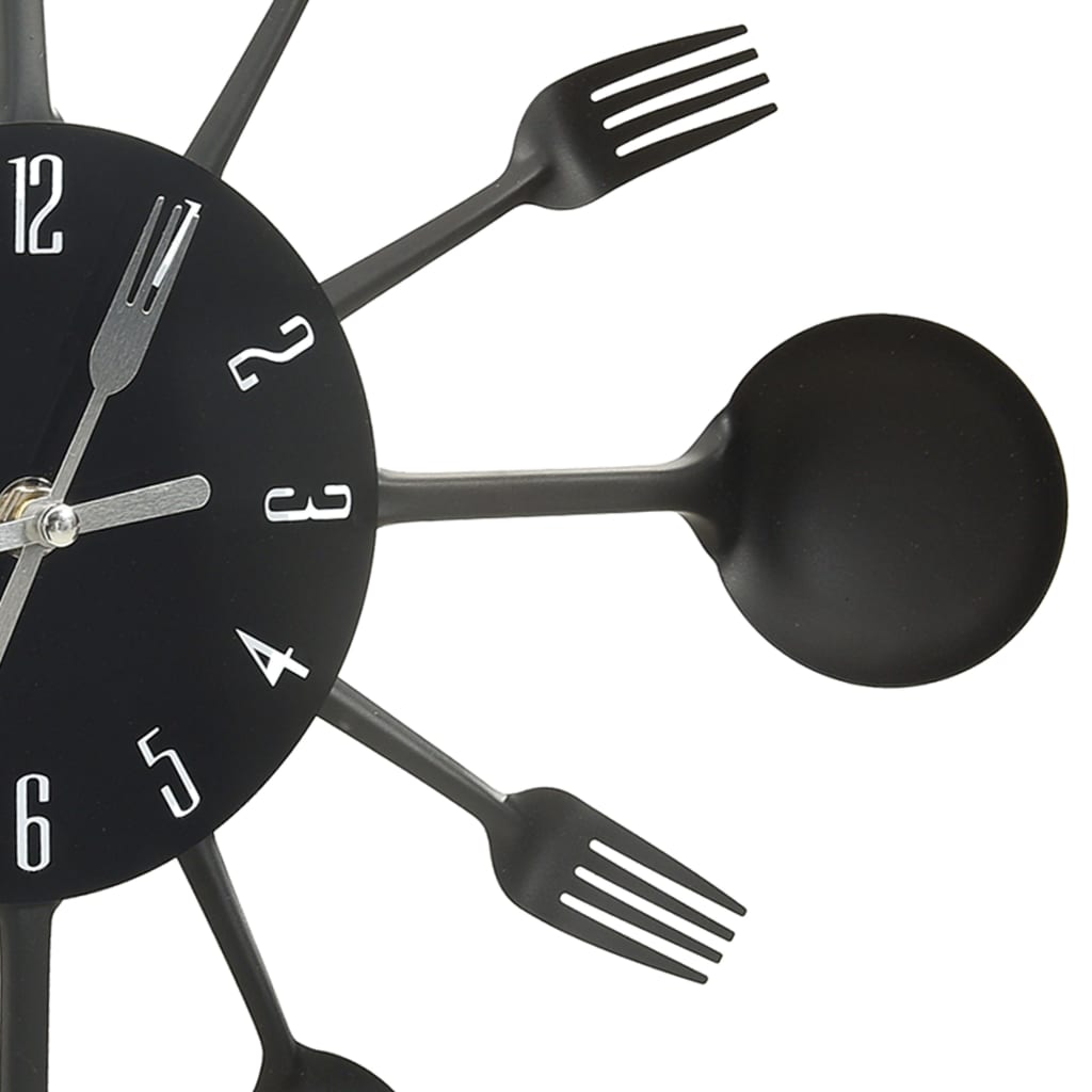Wall Clock with Spoon and Fork Design Black 40 Cm Aluminum
