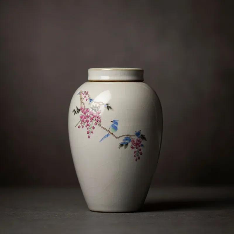 Retro Ru Kiln Ceramics Tea Caddy Cute Cat Pattern Portable Sealed Tea Leaf Containers Travel Tea Bag Storage Box Spice Organizer