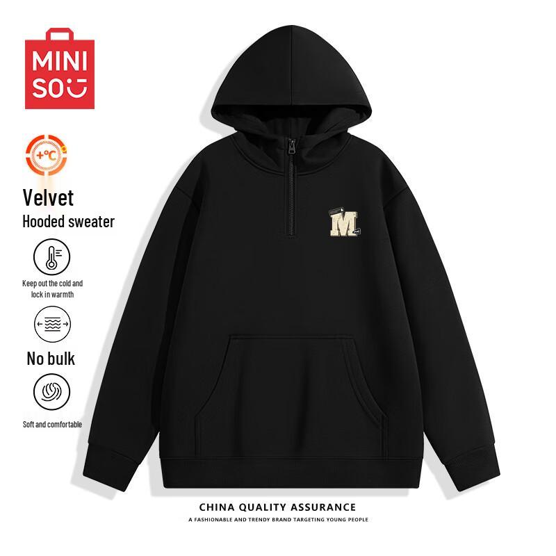MINISO Men's Winter Heavyweight Half-Zip Hooded Fleece Sweatshirt