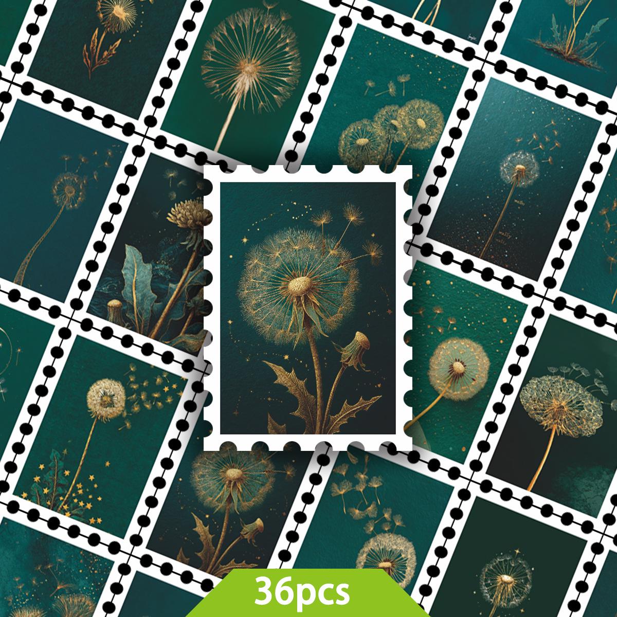 36pcs Dark Green Dandelion Stickers for DIY Journals and Notebooks No Size