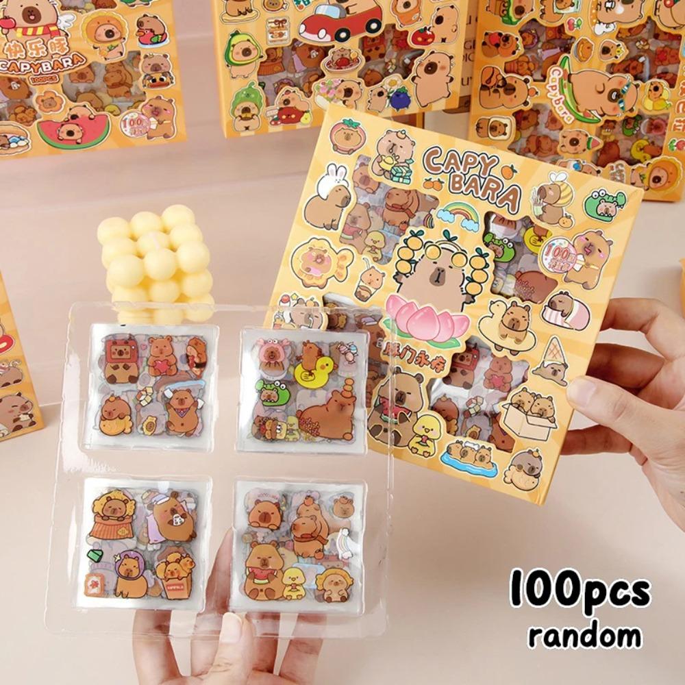 100PCS Stationery Children Sticker Cartoon Capybara Water Cup Decal  Birthday Gift
