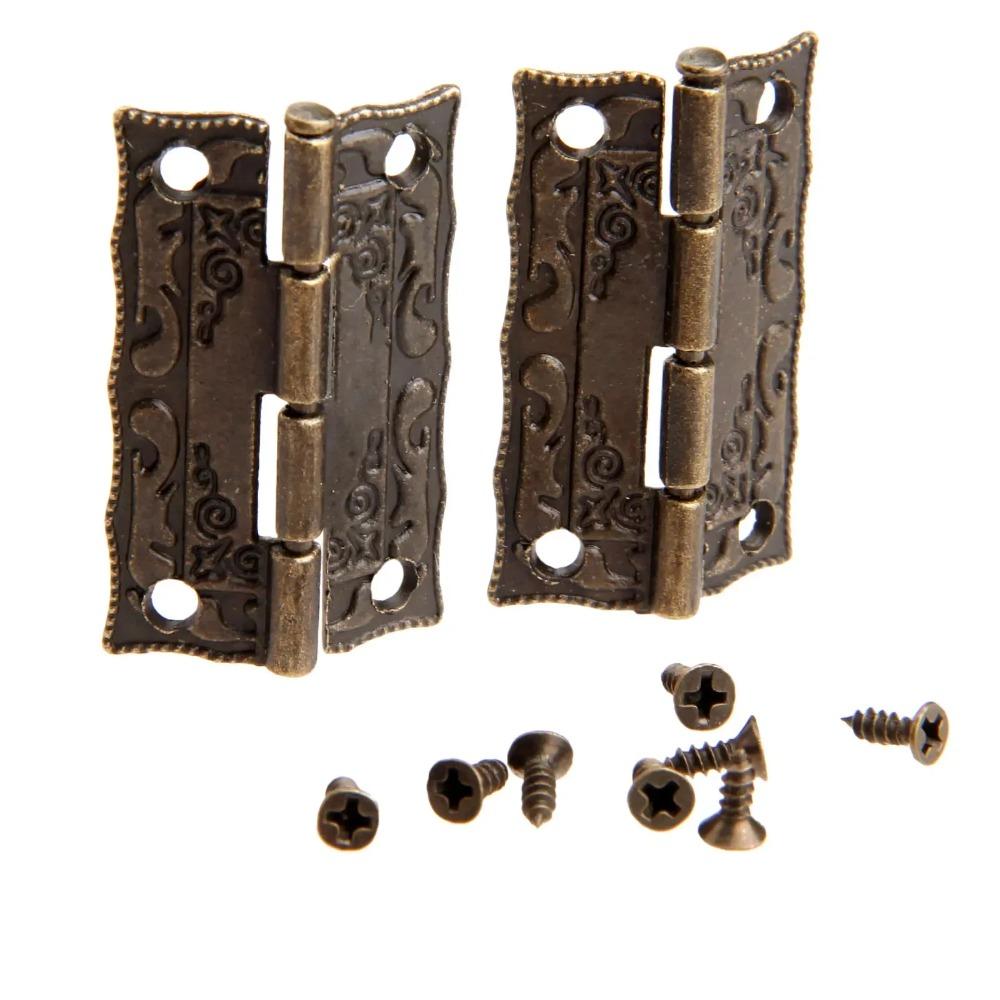 Cabinet Door Furniture Hinge 36*23mm Jewelry Wood Boxes Decorative Hinges Furniture Fittings +Screws +Storage Box