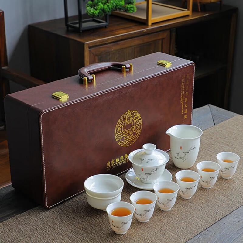 Tuopai Guochao Mutton-fat Jade Porcelain 10-Piece Gaiwan Tea Set