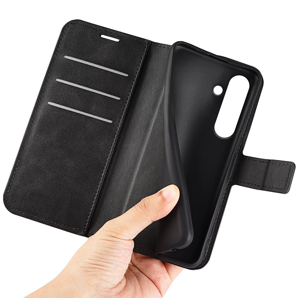 For Samsung Galaxy S24 FE Stand Case Calf Texture Anti-Scratch Leather Phone Cover