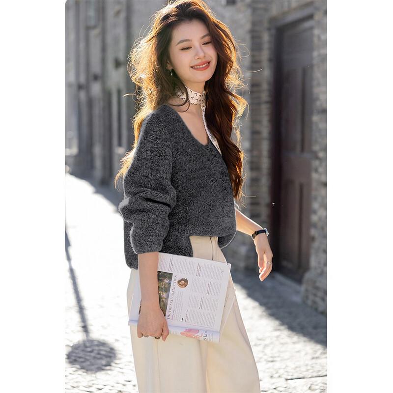 

MOKANA Women s Korean Style Relaxed Fit Round Neck Long Sleeve Sweater One Size