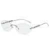 New Luxury Frameless Gradient Cat Eye Sunglasses Women Pearl Inlaid Temple UV400 Protection Elegant Trendy