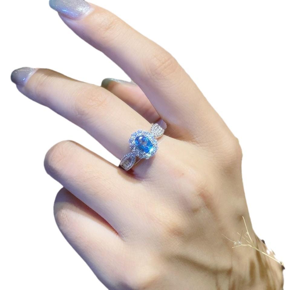 Trendy Sky Blue Topaz Simulated Stone Adjustable Ring for Women