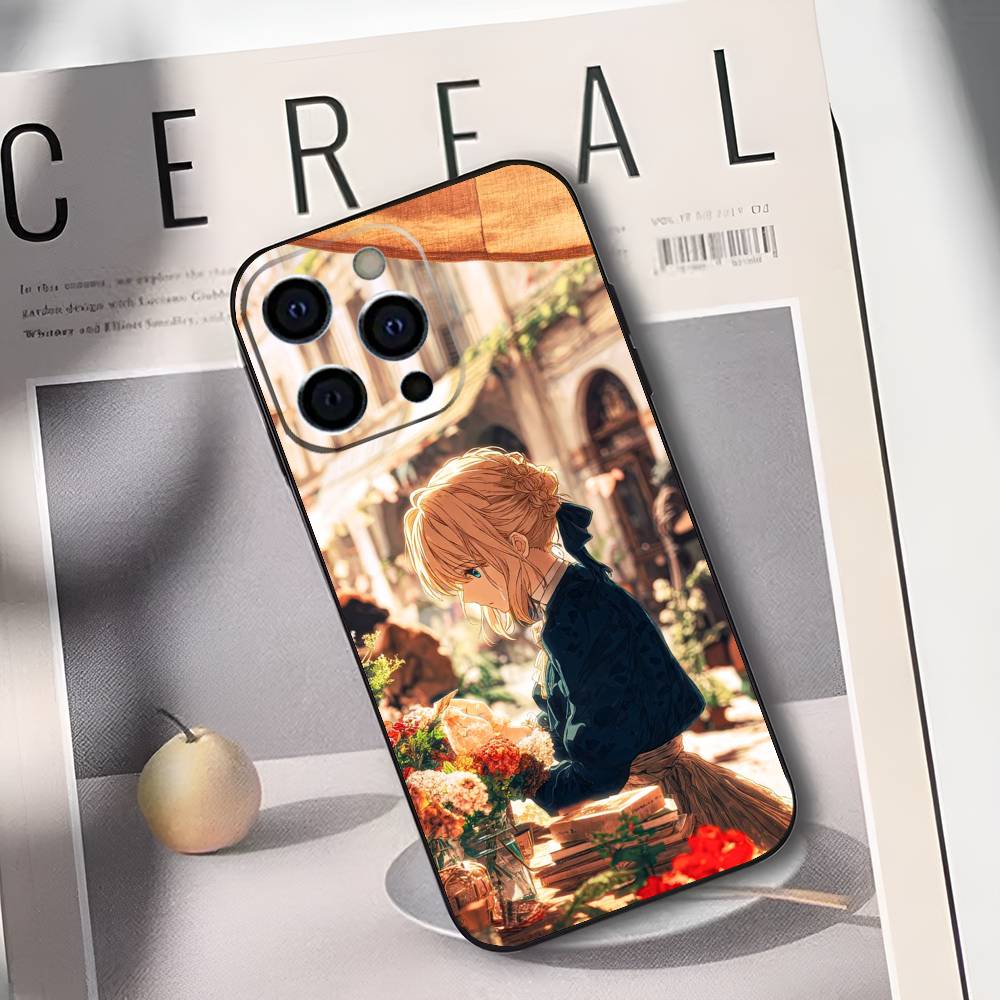 V-Violet Evergarden Novel Phone Case For IPhone 17,16,15,14,13,12,11,Plus,Pro,Max,Plus,XS,soft case Black silicone