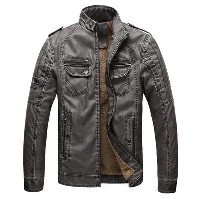 Chaqueta de cuero de PU Chaqueta de cuero de otoño e invierno para hombre Chaqueta de cuero vintage lavada acolchada