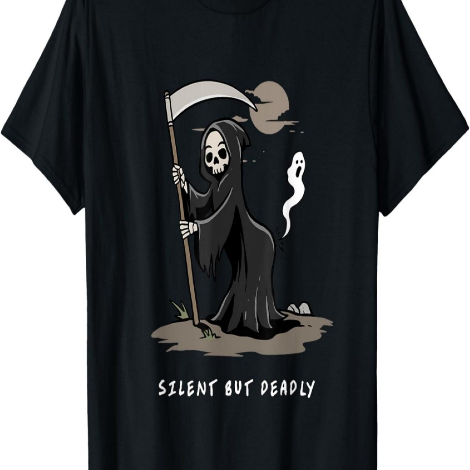 

Silent But Deadly Funny Grim Reaper Skeleton Dark Humor Art T-Shirt S чёрный