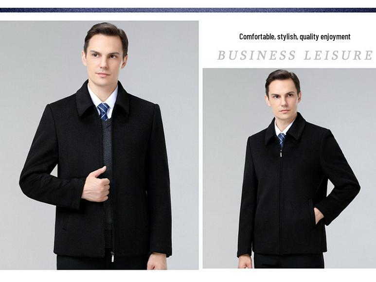 Men's Double-Sided Wool Jacket with Winter Down Liner for Middle-Aged Dads