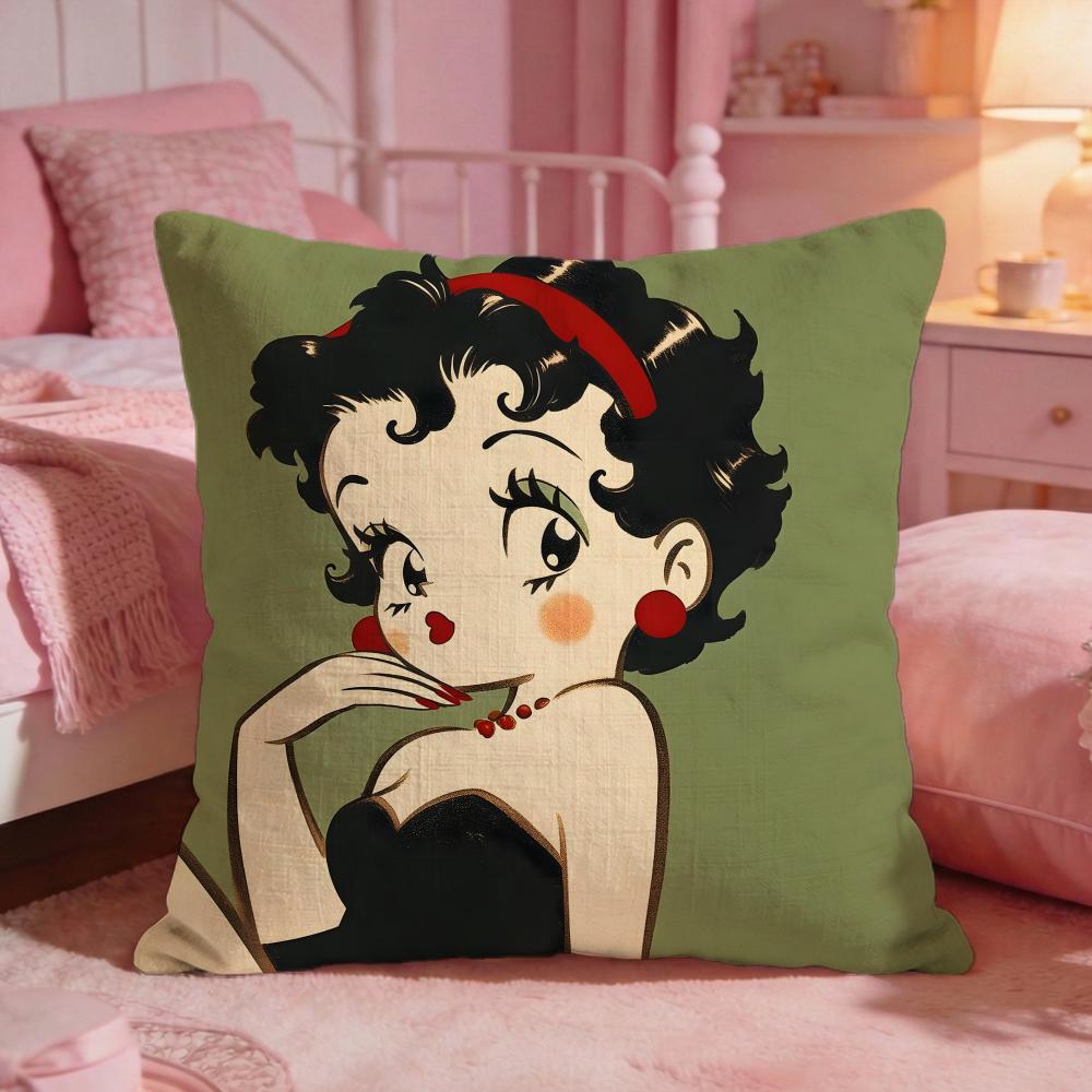 Betty BBoops Cute Cartoon Cushion Cover Premium Comfort Reversible Pillow Cove Two In One Design For Any Room Car Interior