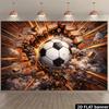 2D Soccer Ball Breaking Through Brick Wall with Explosion Effects Backdrop