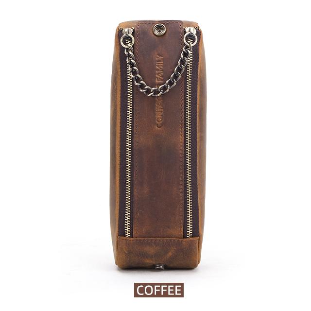 

CONTACT S FAMILY Leather Zipper Pen Pencil Case Bag Handmade Vintage Creative School Stationary Pen Pouch Holder Large Capacity кавовий