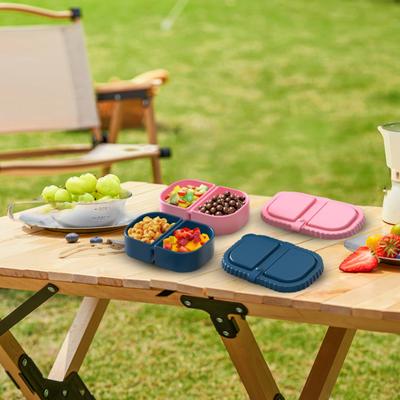 Reusable Silicone Snack Container 2-Compartment Leak-Proof Food Storage Box for Sauces Nuts Dishwasher Safe Snack Storage Box