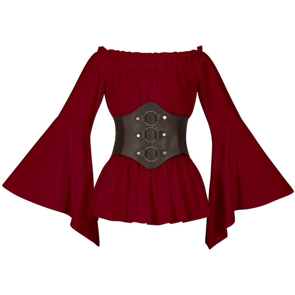 Women's Victorian Ruffle Bohemian Pirate Shirt with Belt