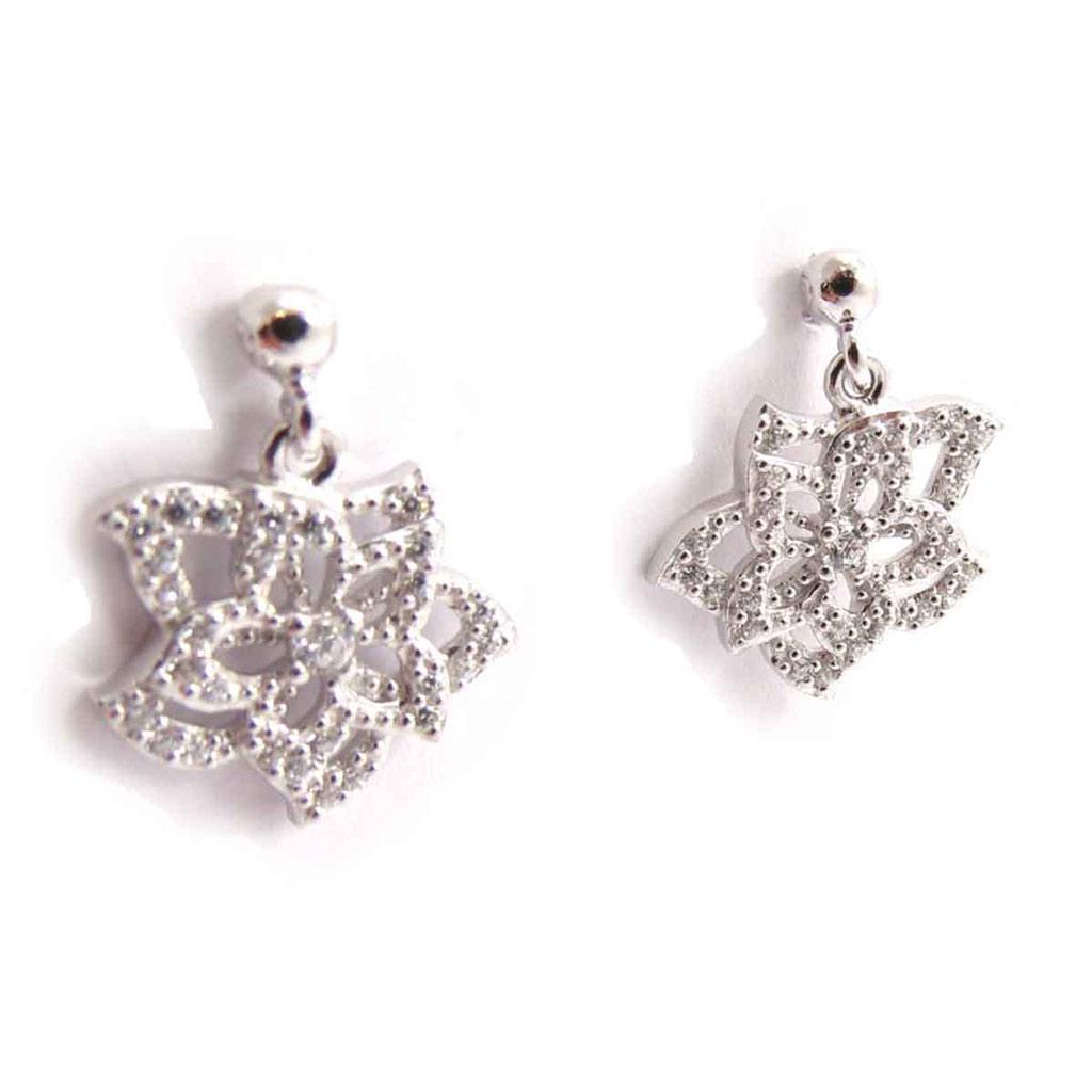 Les Trésors De Lily [J8146] - Kolczyki Srebrne 'Flora' białe srebrzyste (rodowane) - 15x13 mm