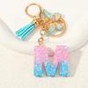 Tassel Letter M Keychain with Butterfly Charm and Glitter Resin Pendant Durable Metal Ring for Bag Keys Accessories
