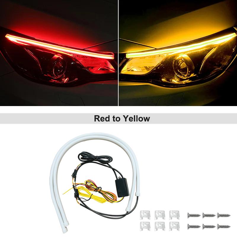 2PCS/lot 9-30V 30/45/60cm DRL Flowing Flexible LED Tube Strip Daytime Running Lights Turn Signal DRL Silica gel LED Lamp