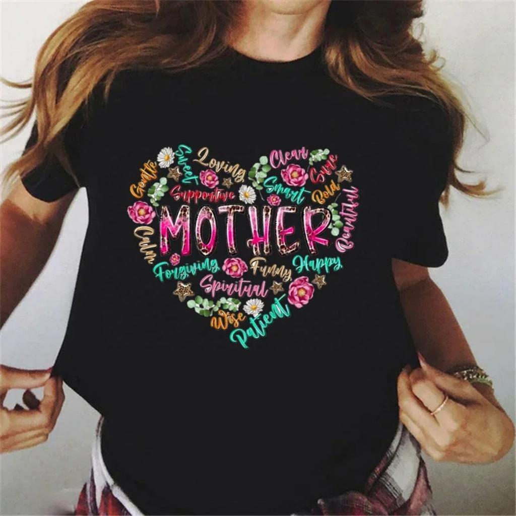 Mother Heart, Mothers Day T-Shirt For Mom, Grandma Mother'S Day Fashion Summer Tshirt White Pink Black Short Sleeved Top