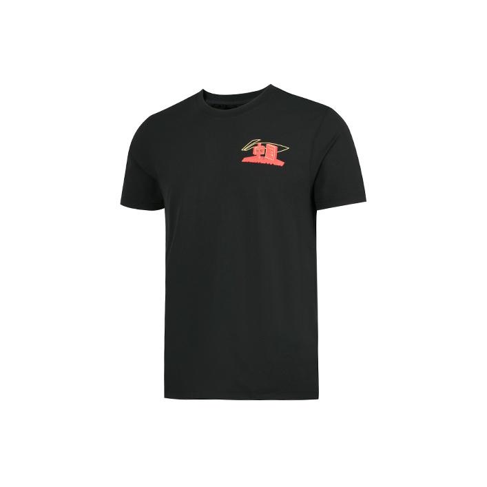 Li-Ning T-shirt Homme Respirant à Séchage Rapide Col Rond Manches Courtes Imprimé Noir AHSR569-1